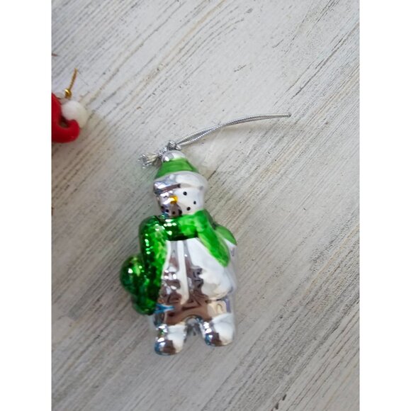 Glitter snowman silver glass ornament beaded Xmas tree - Picture 2 of 5